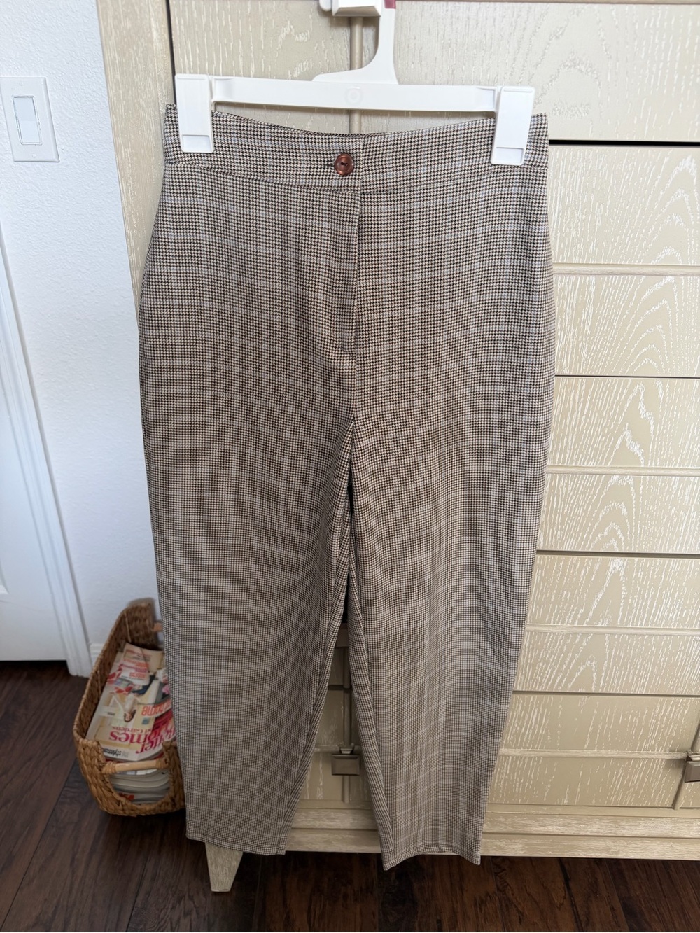 Nasty Gal Brown & Tan Glen Plaid Straight Leg Pants